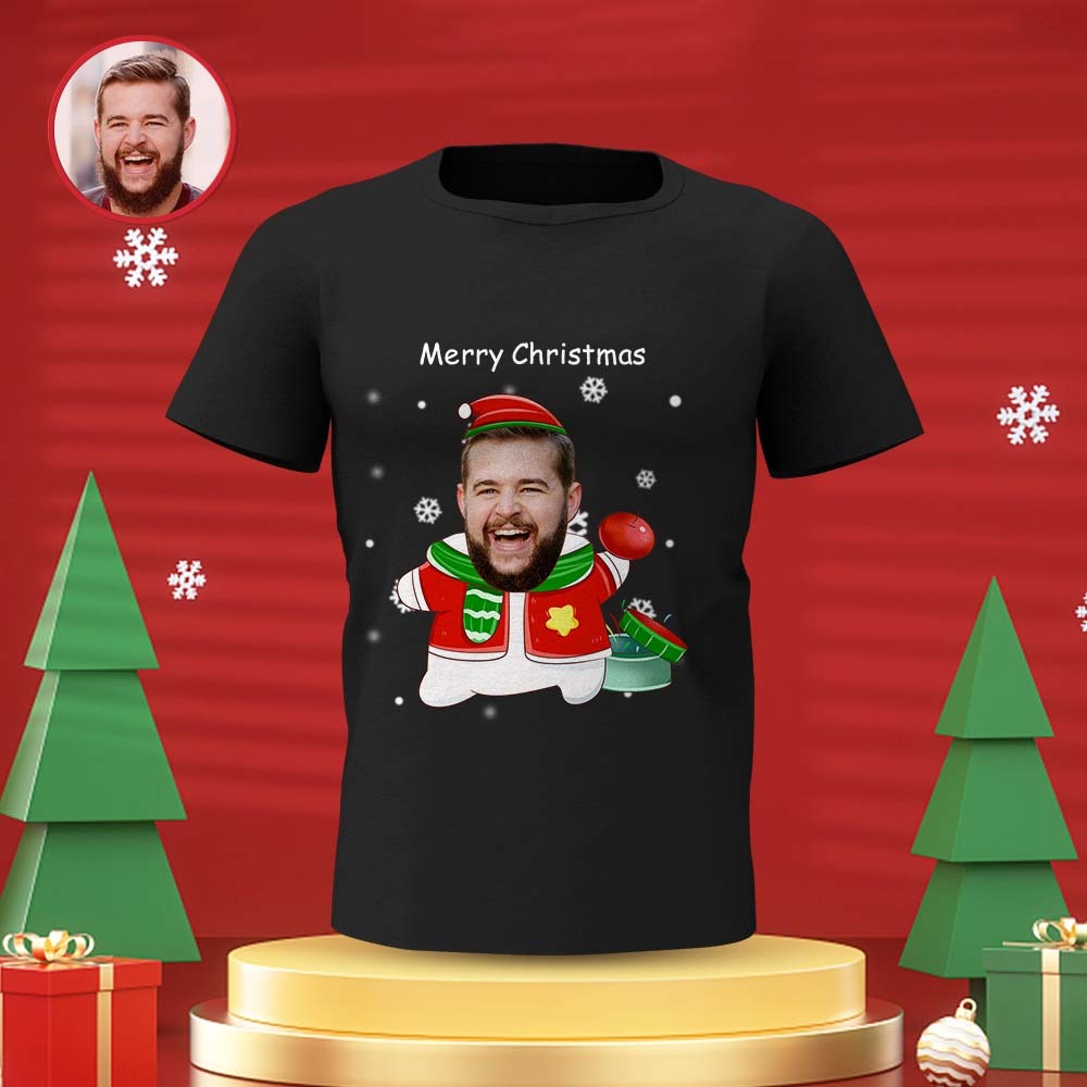Custom Face T-shirt Personalised Photo T-shirt Gift For Women And Men Merry Christmas - MyFaceSocksAu