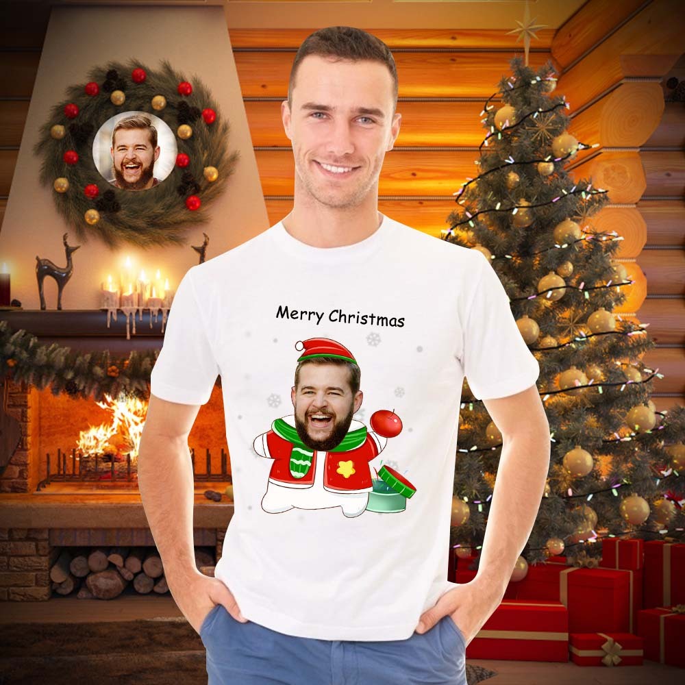 Custom Face T-shirt Personalised Photo T-shirt Gift For Women And Men Merry Christmas - MyFaceSocksAu