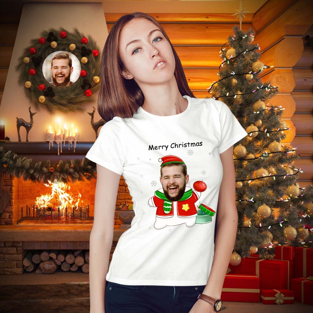 Custom Face T-shirt Personalised Photo T-shirt Gift For Women And Men Merry Christmas - MyFaceSocksAu