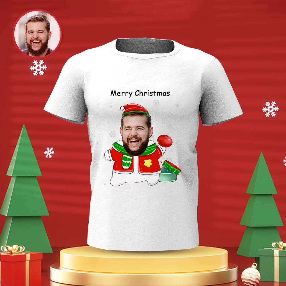 Custom Face T-shirt Personalised Photo T-shirt Gift For Women And Men Merry Christmas - MyFaceSocksAu