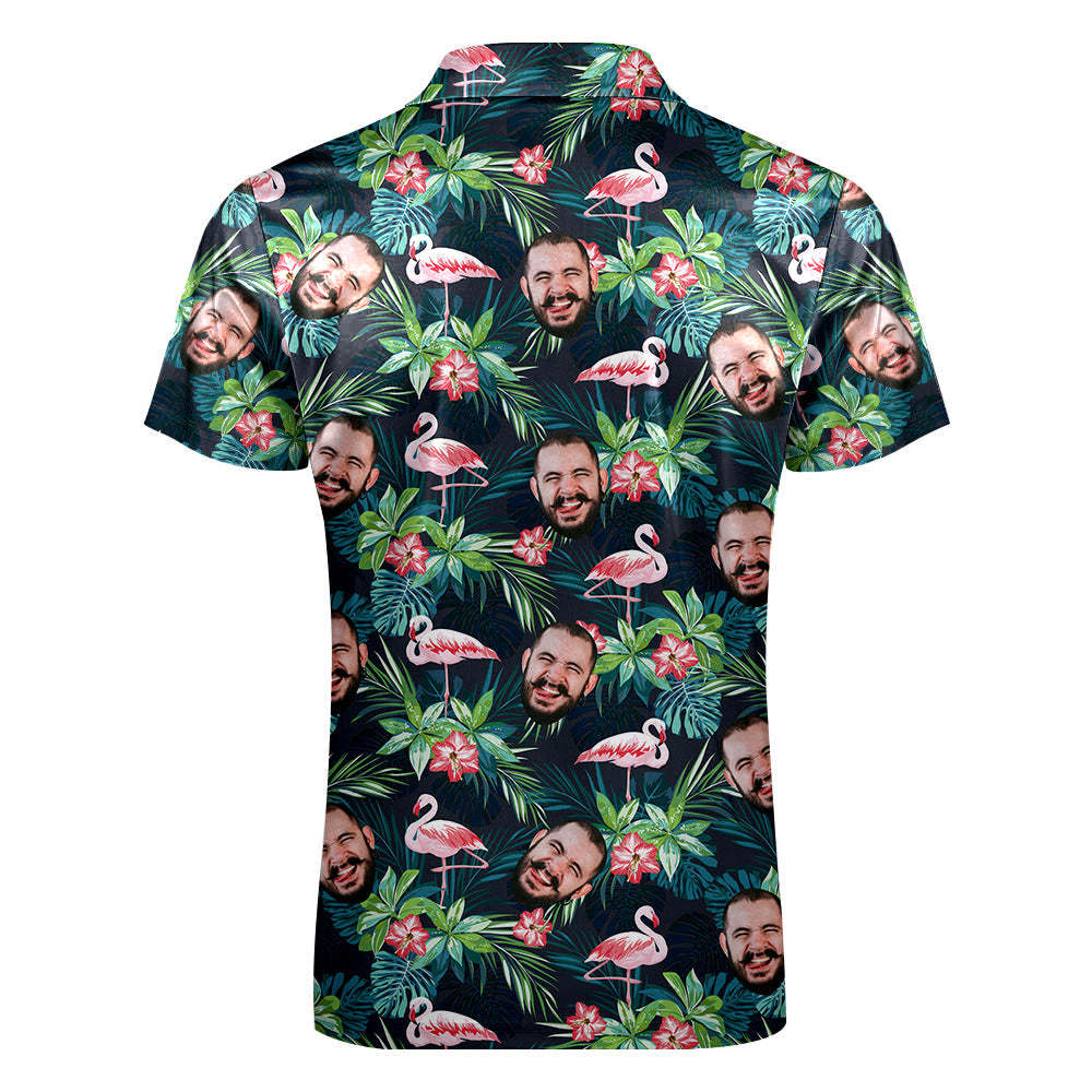 Custom Men's Polo Shirt with Zipper Personalised Face Hawaiian Style Polo Shirt - MyFaceSocksAu