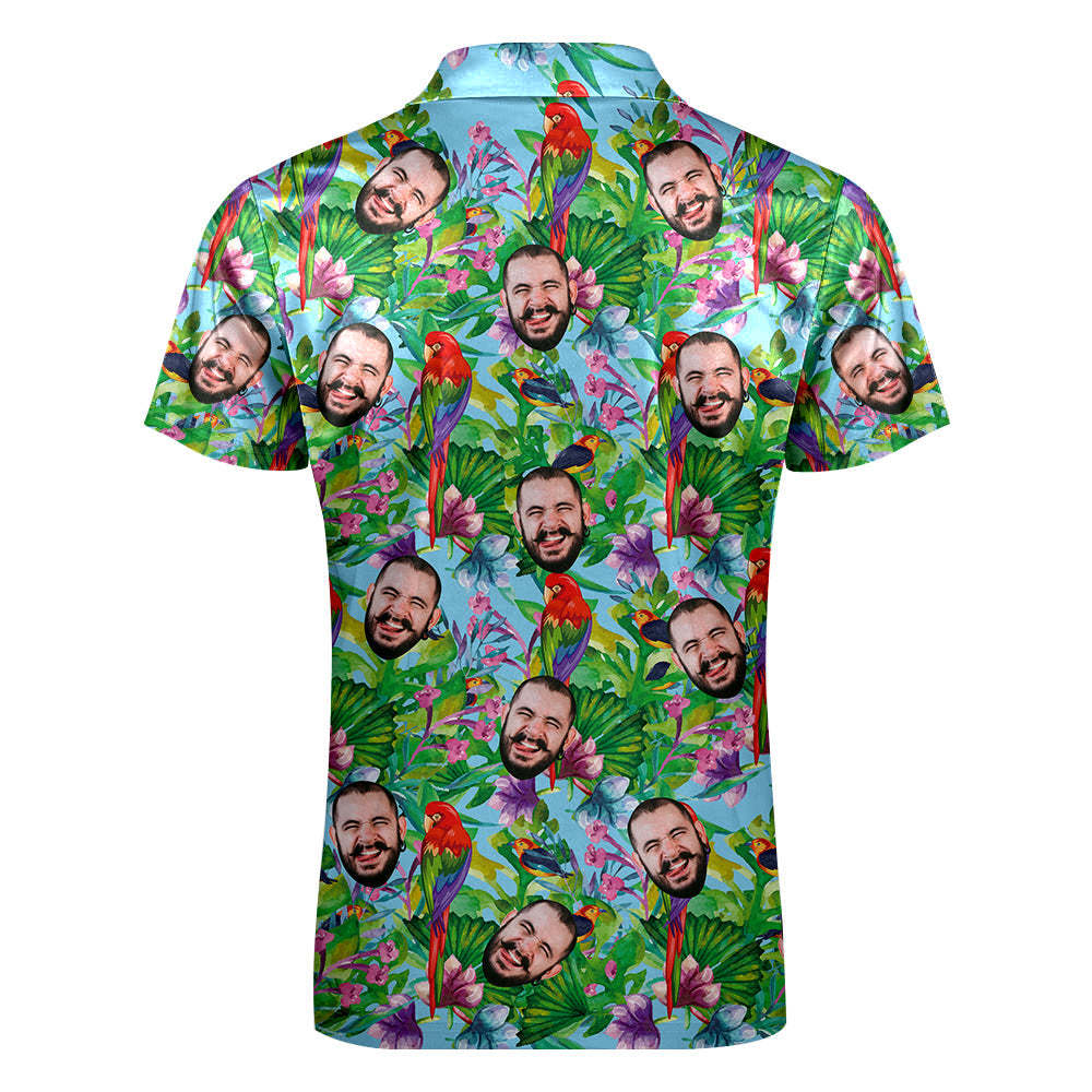 Custom Polo Shirt with Zipper Personalised Face Hawaiian Style Men's Polo Shirt for Him - MyFaceSocksAu