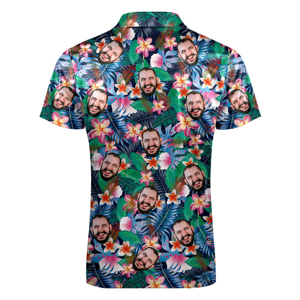 Custom Hawaiian Style Polo Shirt with Zipper Personalised Face Men's Polo Shirt for Him - MyFaceSocksAu