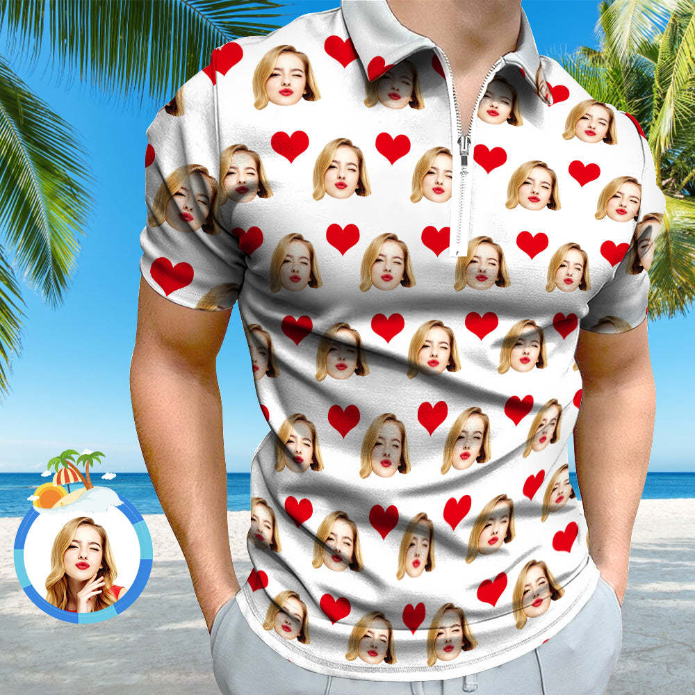 Custom Face Polo Shirt with Zipper Men's Polo Shirt for Boyfriend or Husband - MyFaceSocksAu