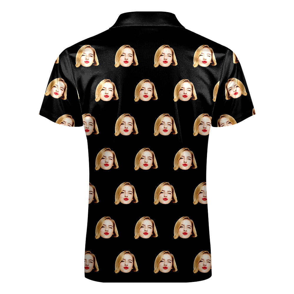 Custom Face Polo Shirt with Zipper Men's Polo Shirt for Him - MyFaceSocksAu