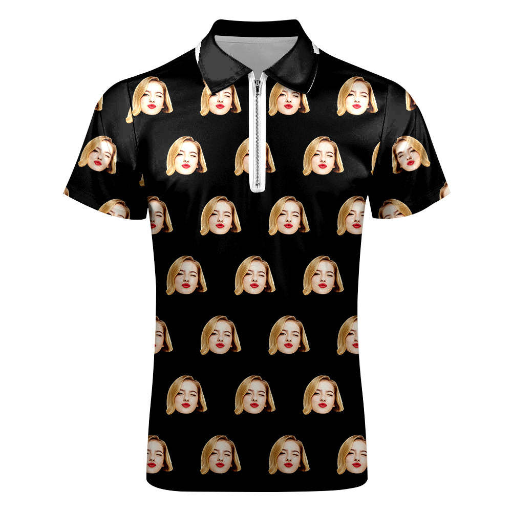 Custom Face Polo Shirt with Zipper Men's Polo Shirt for Him - MyFaceSocksAu