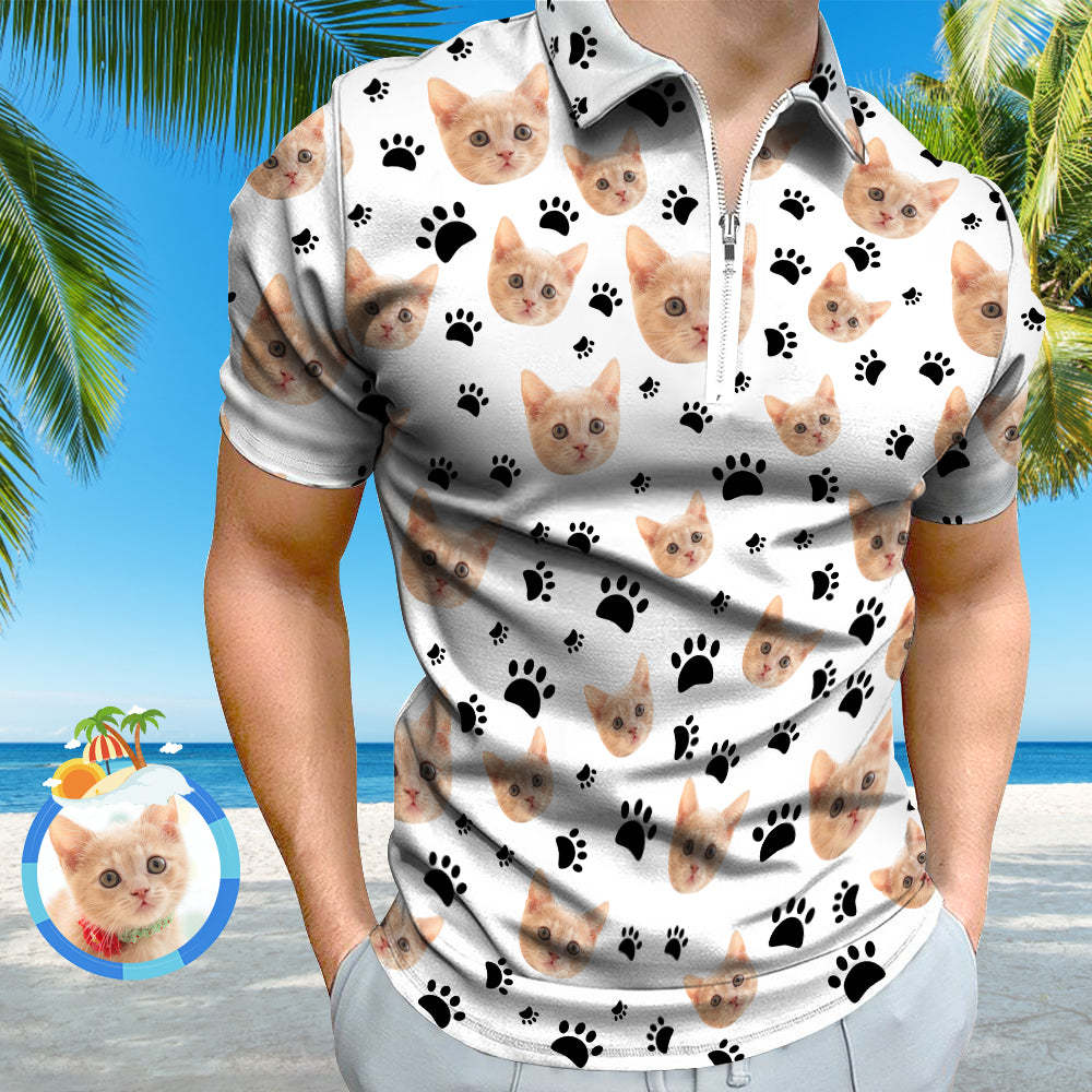 Custom Face Polo Shirt with Zipper Men's Polo Shirt for Pet Lovers - MyFaceSocksAu