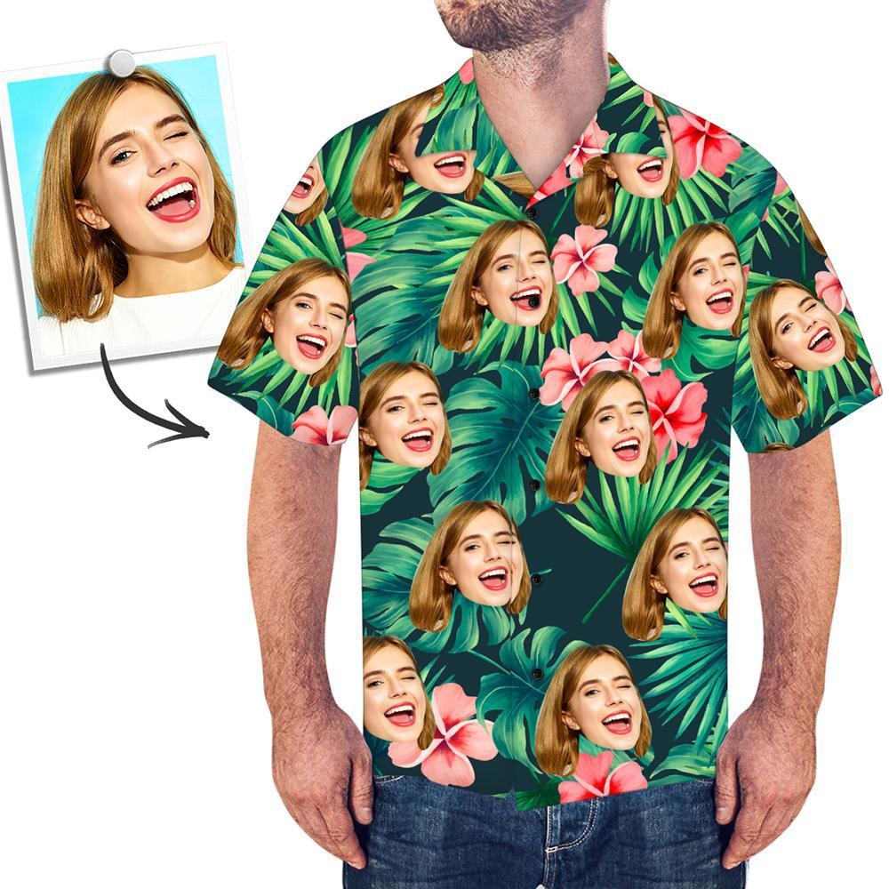 Custom Tropical Shirts Custom Face Hawaiian Shirt Leaves & Flowers Men's All Over Print Hawaiian Shirt - MyFaceSocksAu