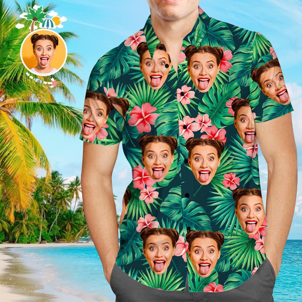 Black Friday Custom Tropical Shirts Custom Dog Face Hawaiian Shirt Leaves & Flowers Shirt for Christmas Gifts - MyFaceSocksAu