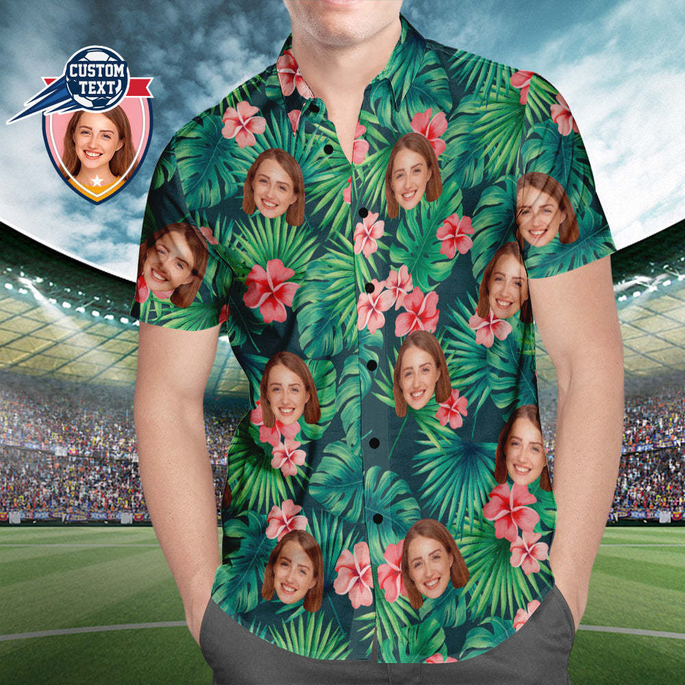 Custom Printed Hawaiian Shirt for Fans Personalized Face and Text Hawaiian Shirt Gift for fans - Red Flowers Design - MyFaceSocksAu