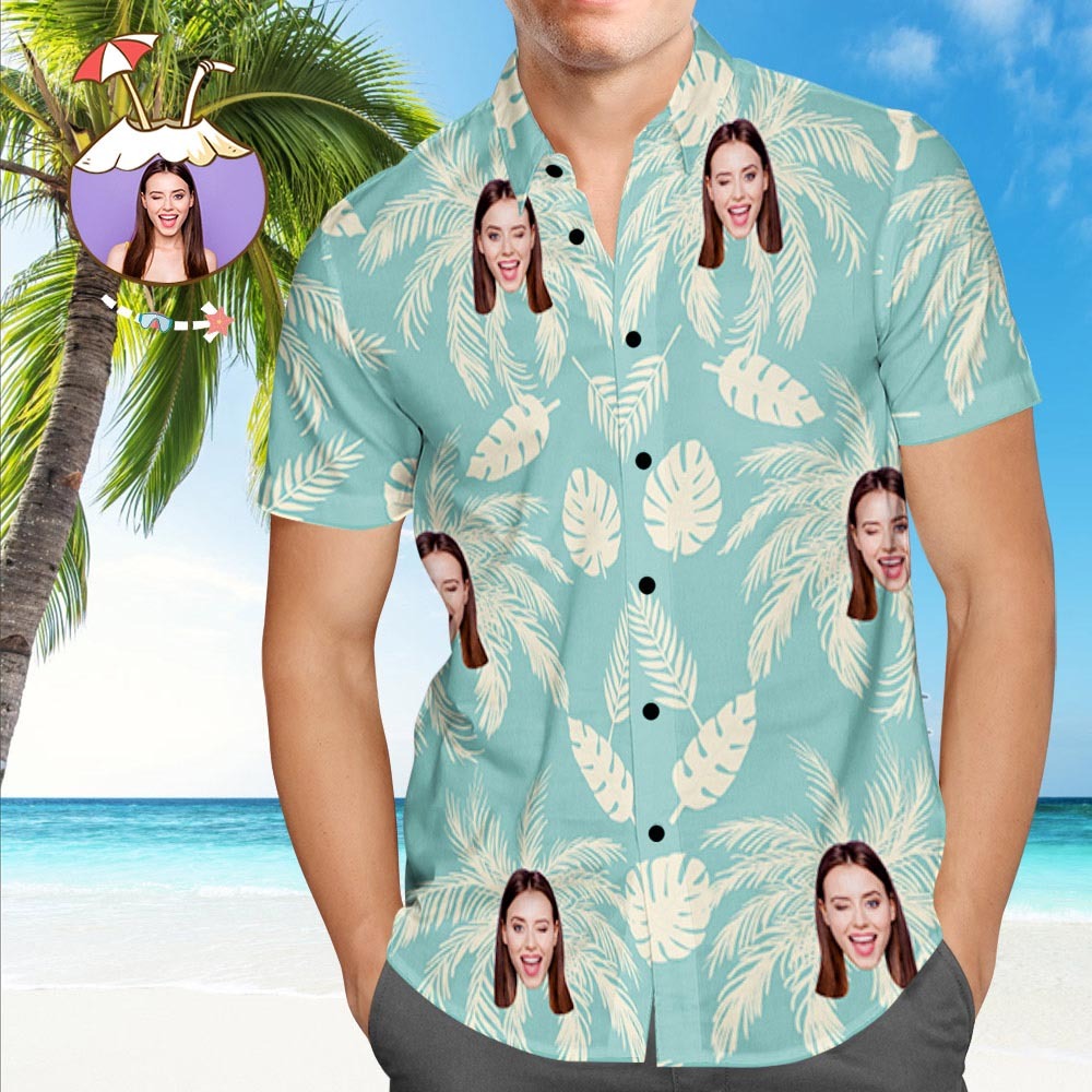 Custom Dog Face Hawaiian Shirt Custom Tropical Shirts Plain Shirts with Pet Face - MyFaceSocksAu