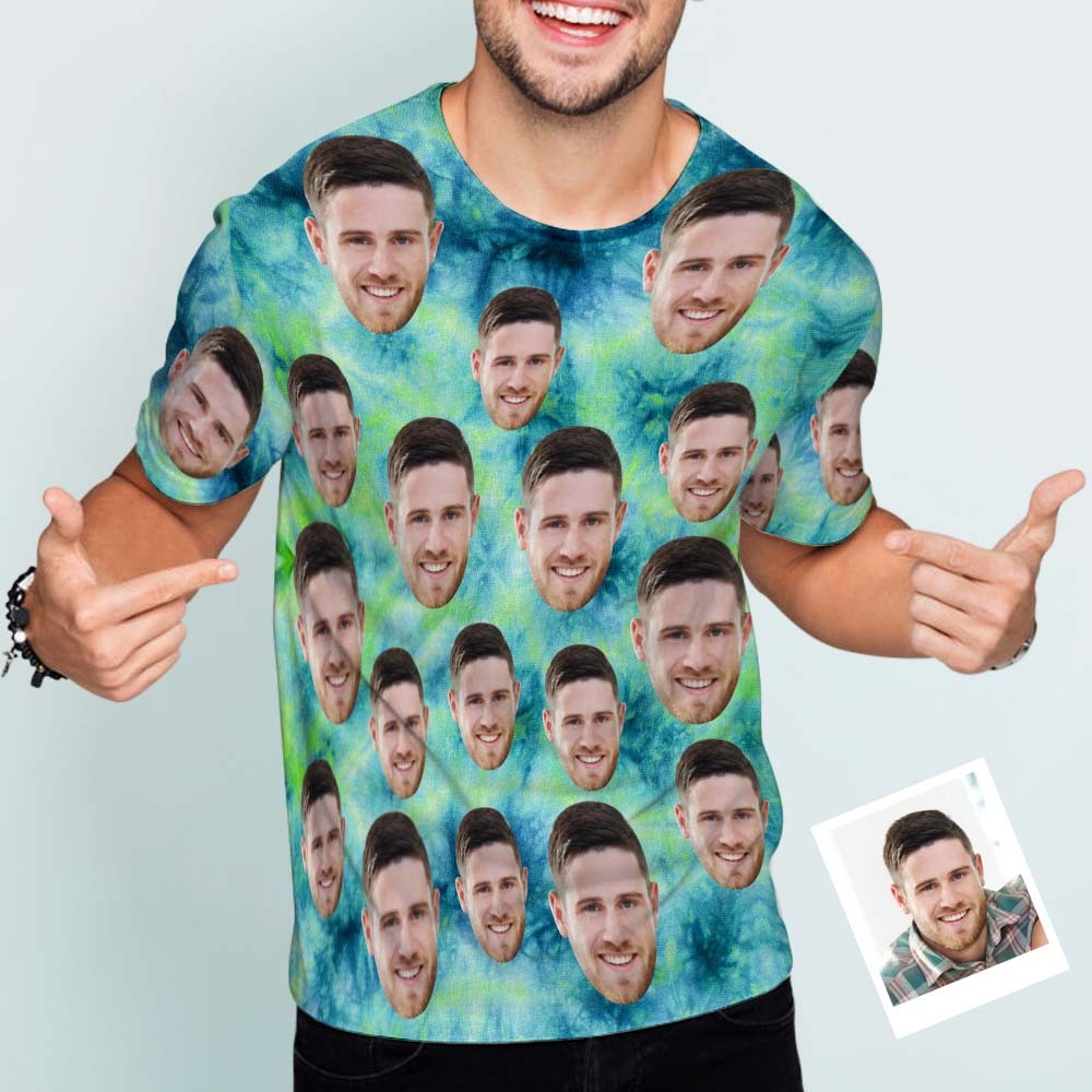 Custom Face Men's T-shirt Personalised Photo Funny Tie Dye T-shirt Gift For Men - MyFaceSocksAu