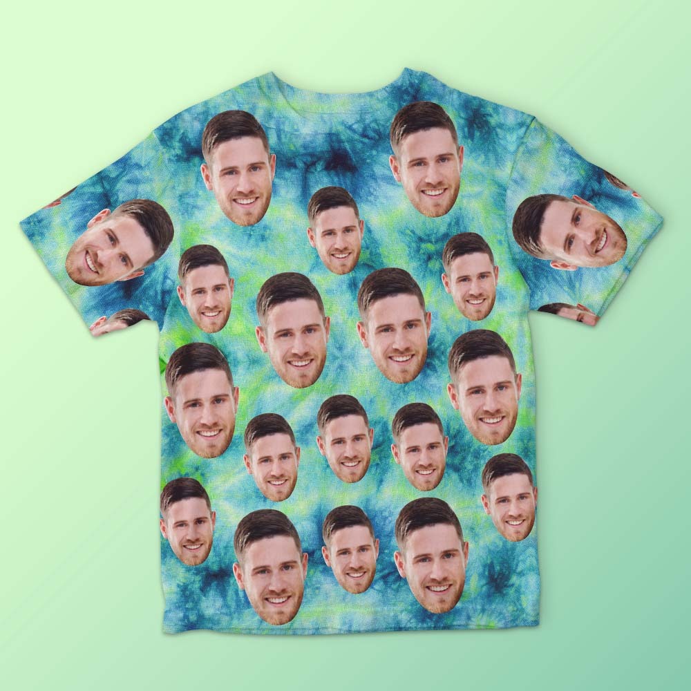 Custom Face Men's T-shirt Personalised Photo Funny Tie Dye T-shirt Gift For Men - MyFaceSocksAu
