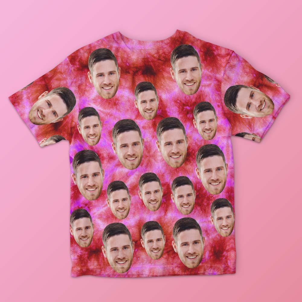 Custom Face Men's T-shirt Personalised Photo Funny Tie Dye T-shirt Gift For Men Pink - MyFaceSocksAu