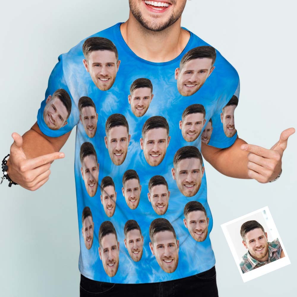 Custom Face Men's T-shirt Personalised Photo Funny Tie Dye T-shirt Gift For Men Blue - MyFaceSocksAu