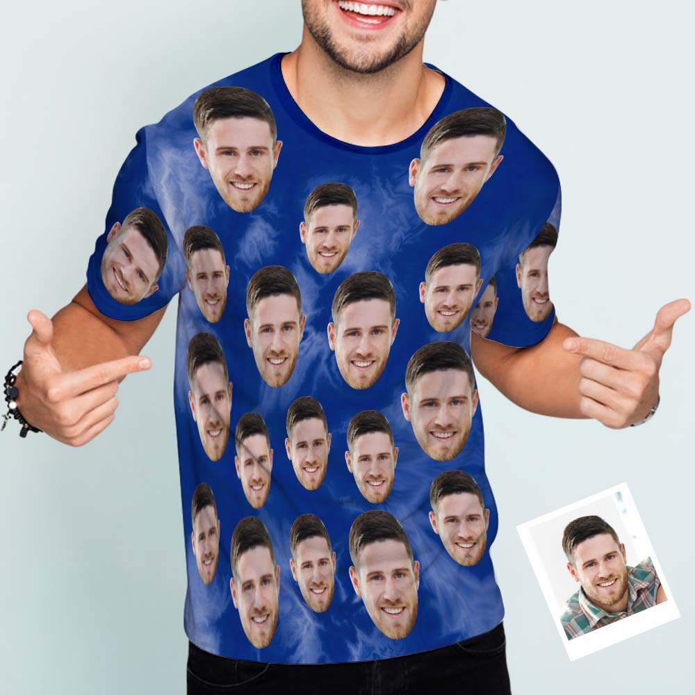 Custom Face Men's T-shirt Personalised Photo Funny Tie Dye T-shirt Gift For Men Dark Blue - MyFaceSocksAu