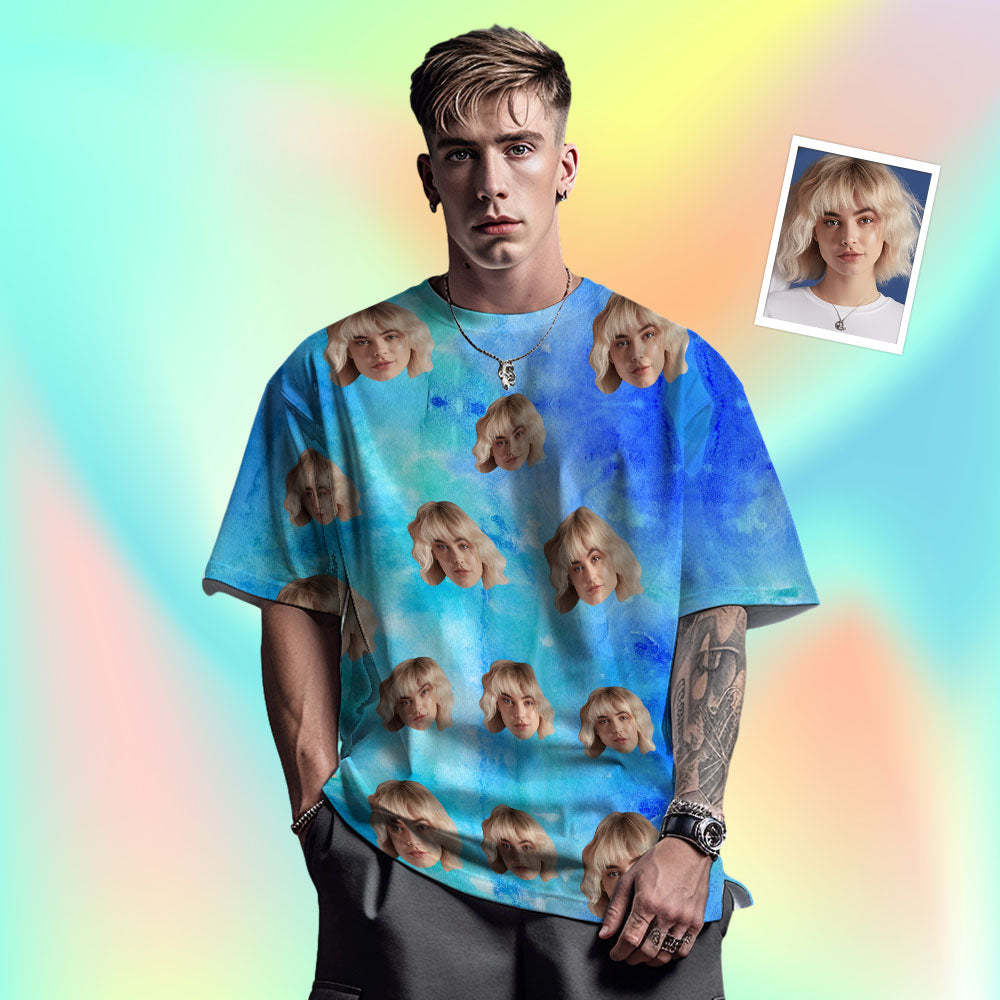Custom Face Men's T-shirt Personalised Photo Funny Color ink T-shirt Gift For Men - MyFaceSocksAu