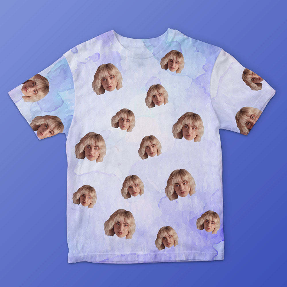 Custom Face Men's T-shirt Personalised Photo Funny Color ink T-shirt Gift Blue Color - MyFaceSocksAu