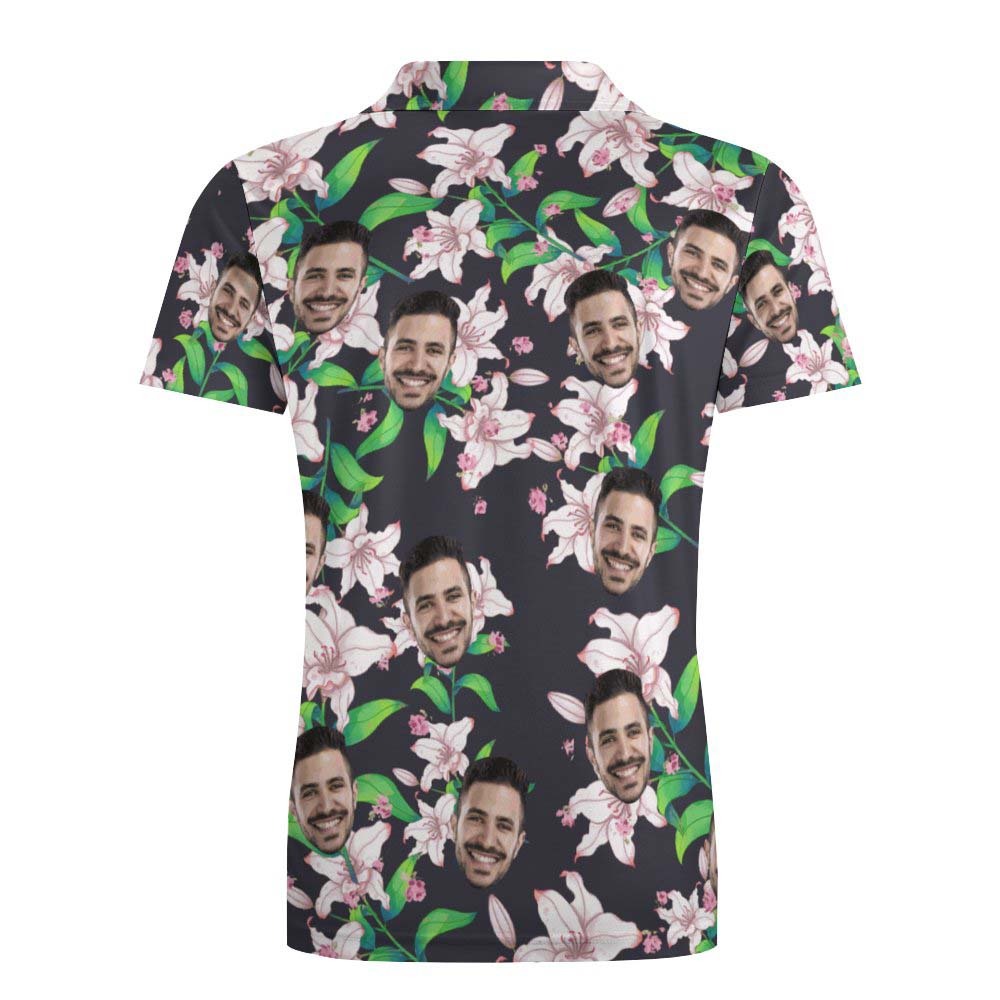 Men's Custom Face Shirt Personalised Golf Shirts Pink Lily Pattern - MyFaceSocksAu