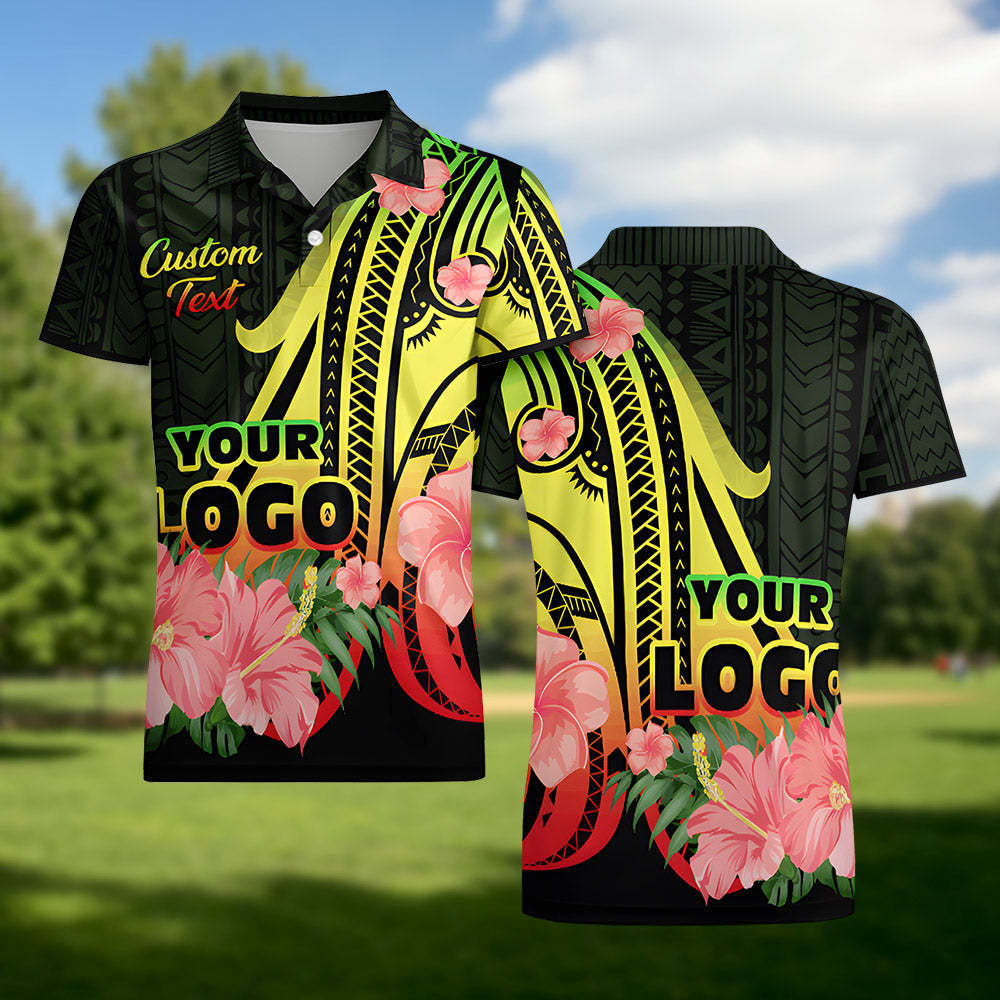 Men's Custom Polo Shirt Personalised Logo & Name Hawaiian Golf Shirts Gift for Him - MyFaceSocksAu