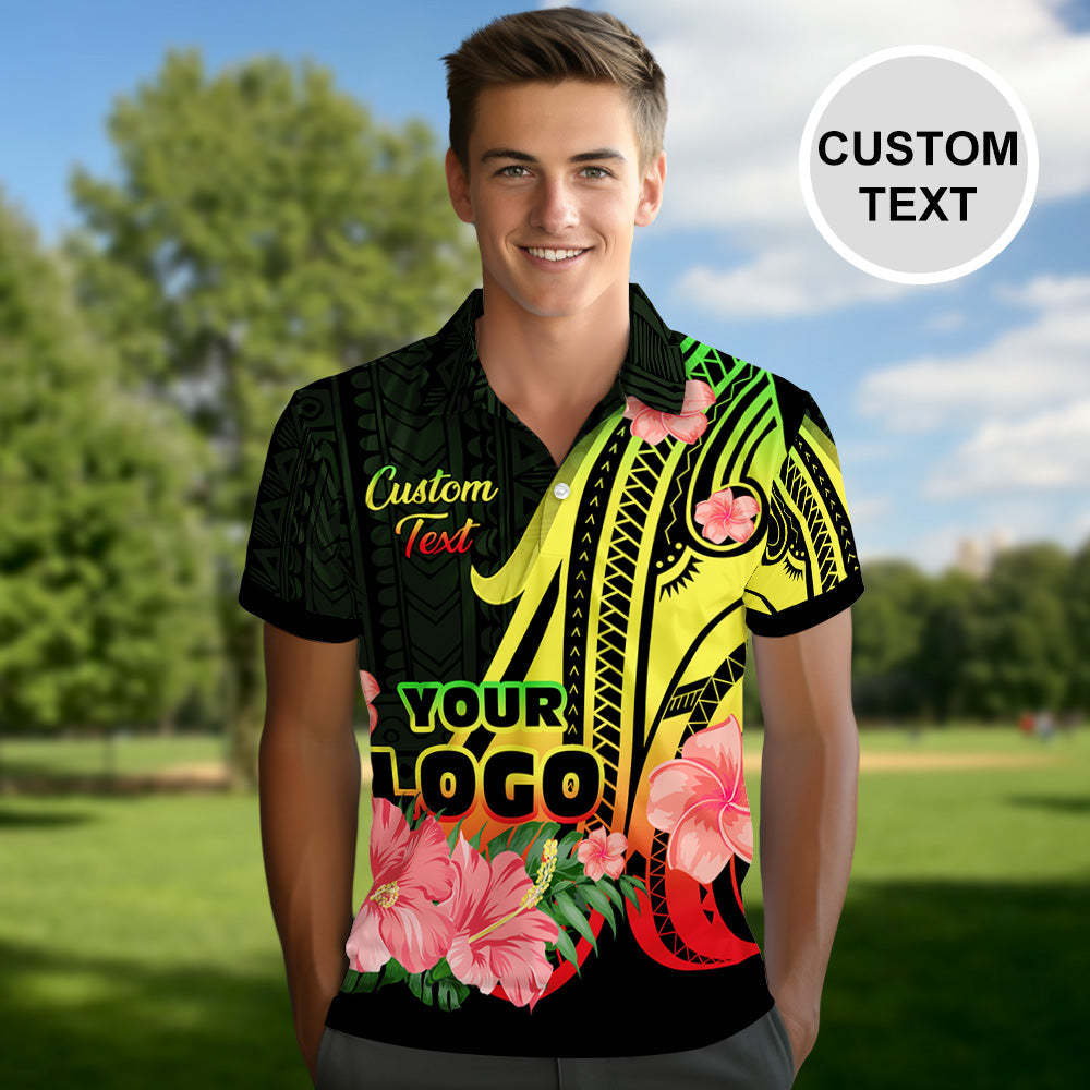 Men's Custom Polo Shirt Personalised Logo & Name Hawaiian Golf Shirts Gift for Him - MyFaceSocksAu