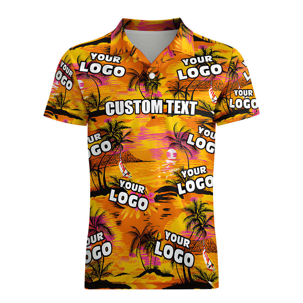 Men's Custom Logo Polo Shirt Personalised Name Hawaiian Holiday Tropical Party Aloha Shirts - MyFaceSocksAu
