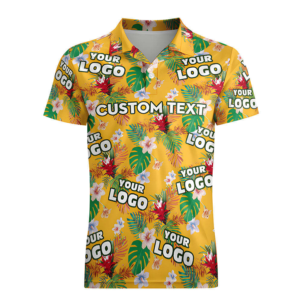 Men's Custom Logo Polo Shirt Personalised Name Hawaiian Shirts Gift for Him - MyFaceSocksAu