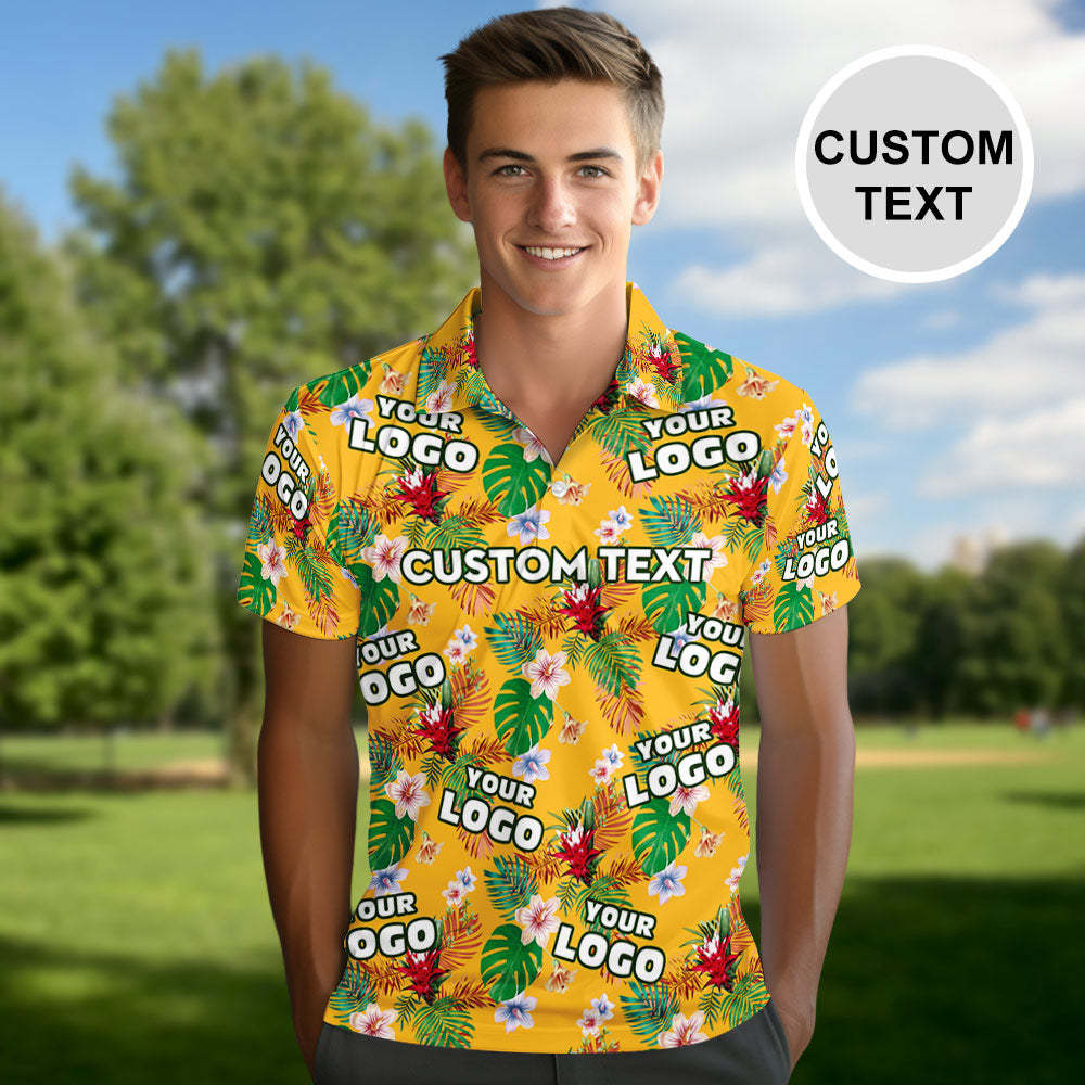 Men's Custom Logo Polo Shirt Personalised Name Hawaiian Shirts Gift for Him - MyFaceSocksAu