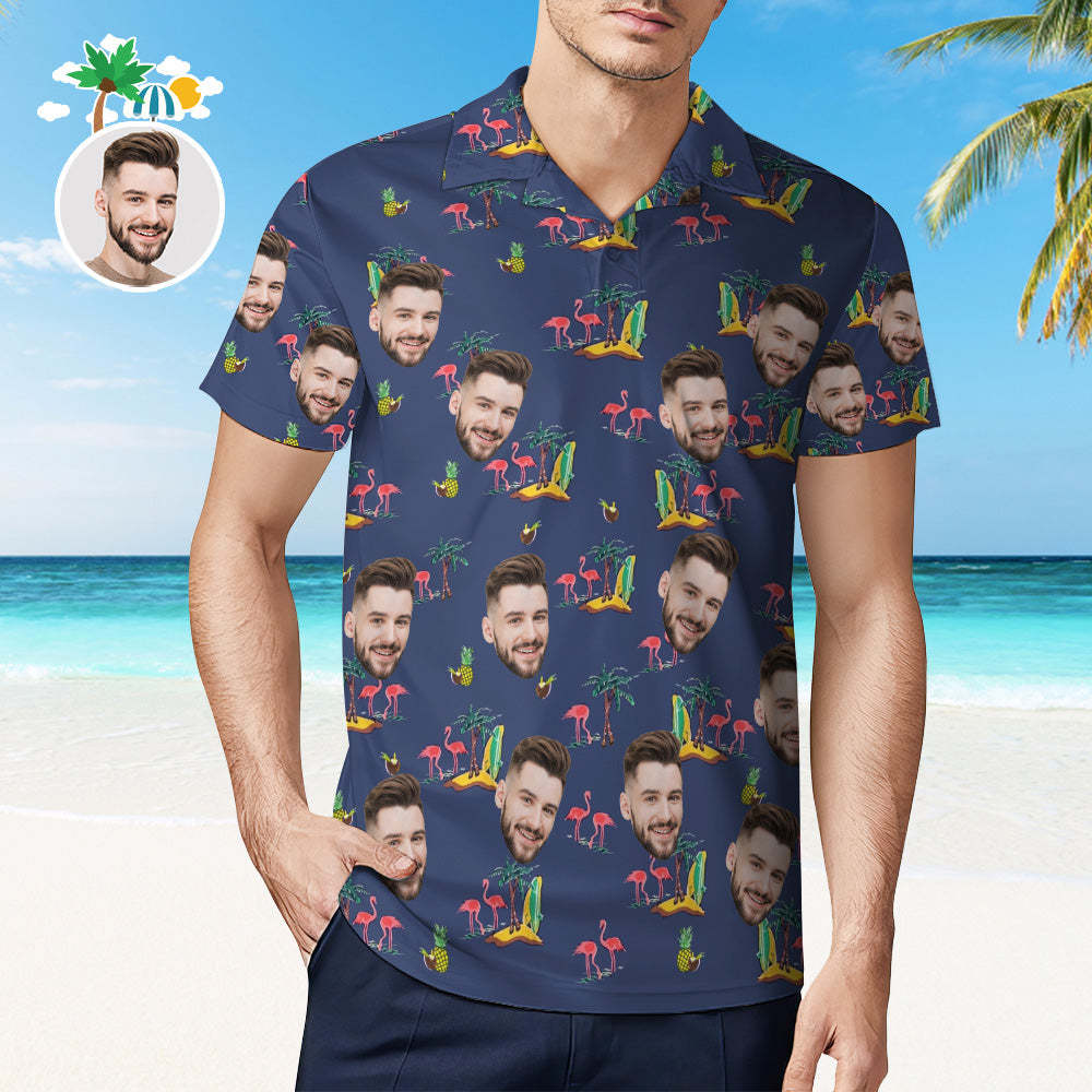 Men's Custom Face Shirt Personalised Golf Shirts For Him Coconut Flamingo - MyFaceSocksAu