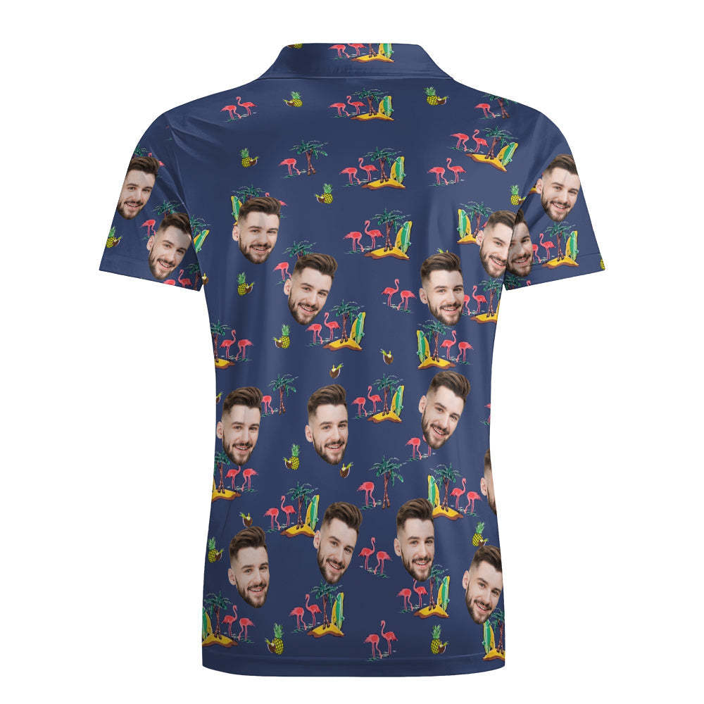 Men's Custom Face Shirt Personalised Golf Shirts For Him Coconut Flamingo - MyFaceSocksAu