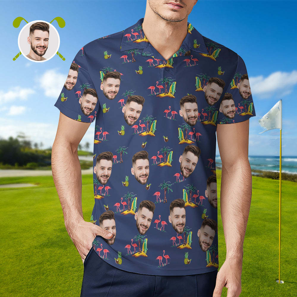 Men's Custom Face Shirt Personalised Golf Shirts For Him Coconut Flamingo - MyFaceSocksAu