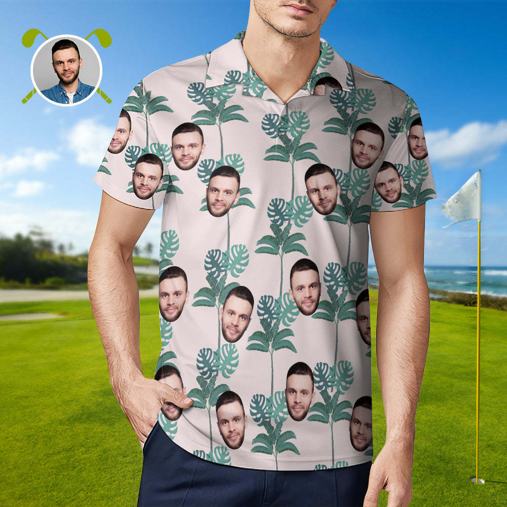 Men's Custom Face Shirt Personalised Golf Shirts For Him Coconut Palm - MyFaceSocksAu