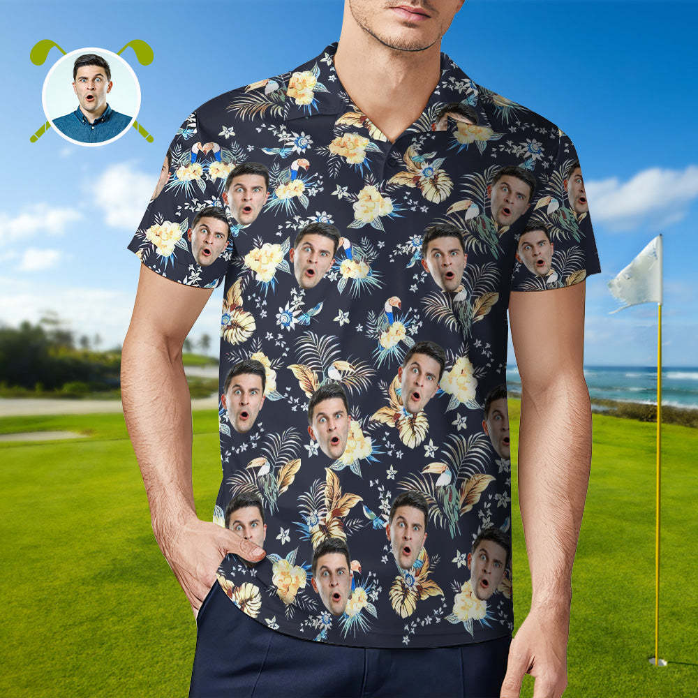Men's Custom Face Shirt Personalised Golf Shirts For Him Tropical Print - MyFaceSocksAu