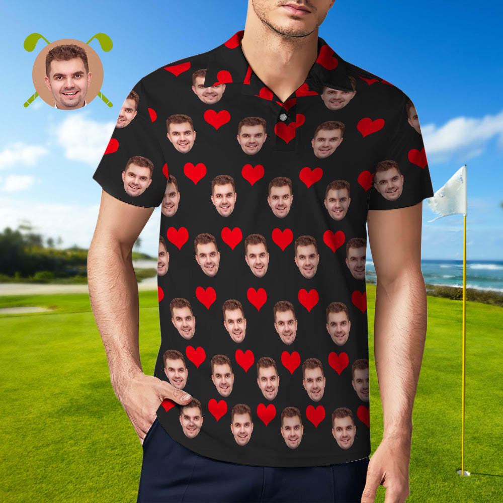Men's Custom Face POLO Shirt Personalized Golf Shirts For Him Love Heart - MyFaceSocksAu