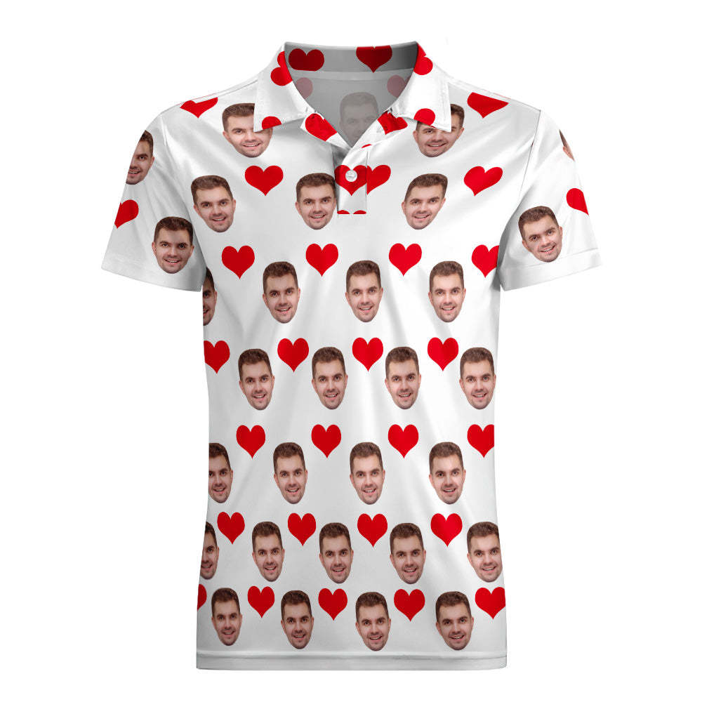 Men's Custom Face POLO Shirt Personalized Golf Shirts For Him Love Heart - MyFaceSocksAu