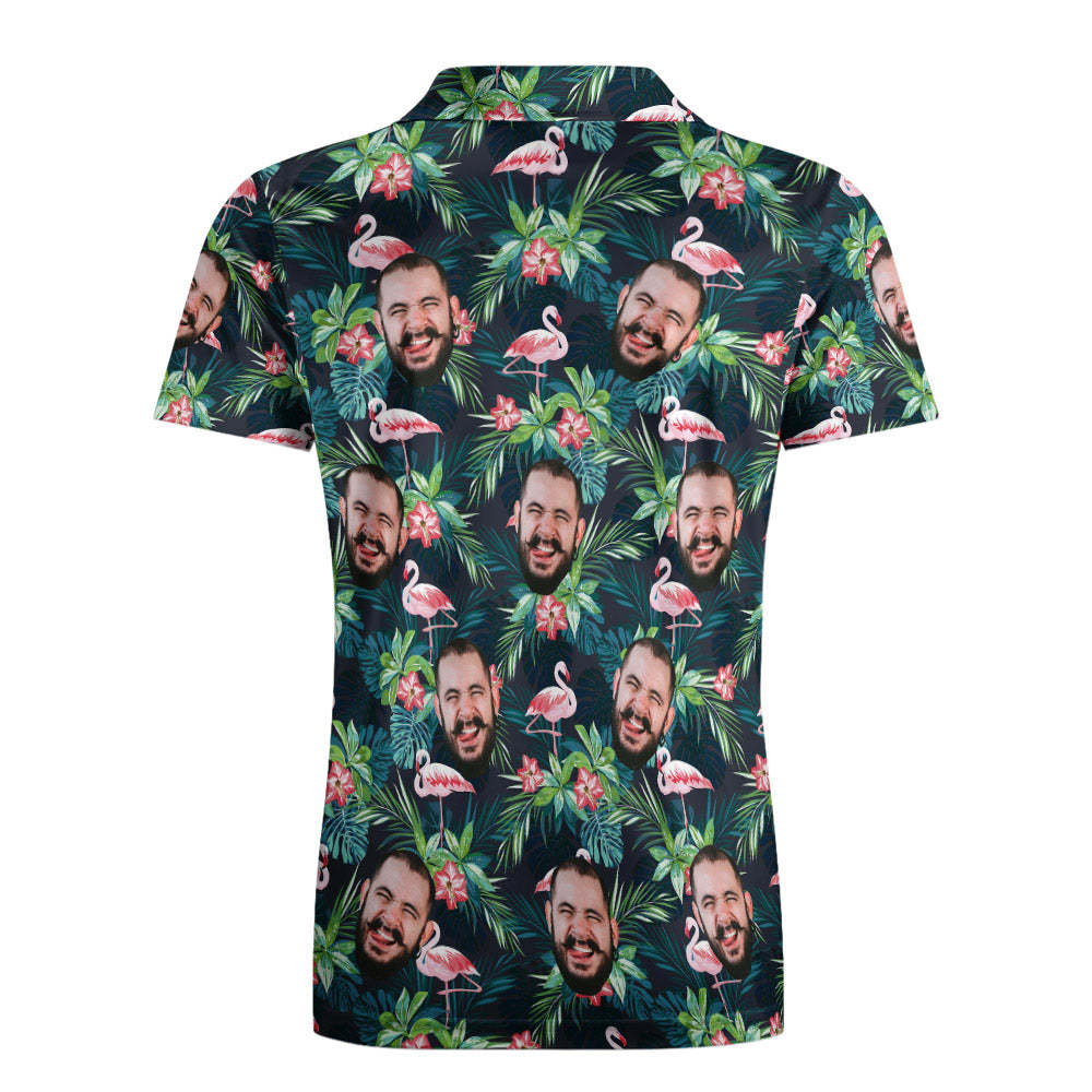 Men's Custom Face POLO Shirt Personalized Golf Shirts For Him Flamingo Flower - MyFaceSocksAu