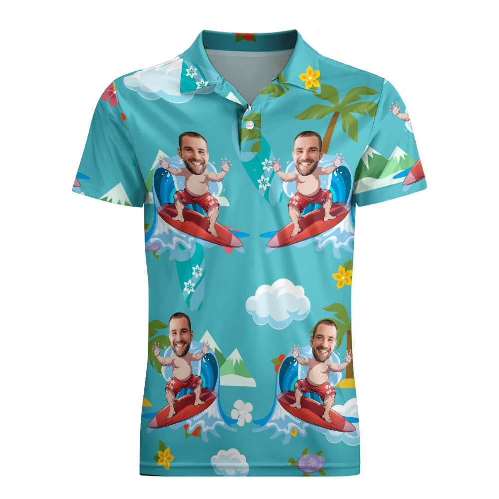 Custom Polo Shirt Hawaiian Golf Polo Shirts Aloha Summer Shirt Happy Surfing For Him - MyFaceSocksAu