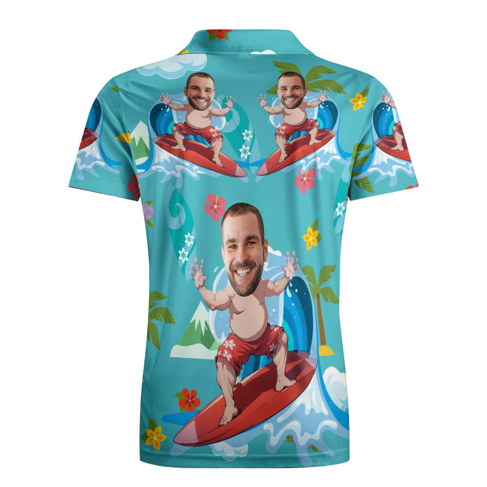 Custom Polo Shirt Hawaiian Golf Polo Shirts Aloha Summer Shirt Happy Surfing For Him - MyFaceSocksAu