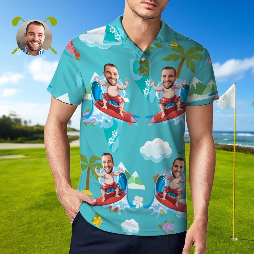 Custom Polo Shirt Hawaiian Golf Polo Shirts Aloha Summer Shirt Happy Surfing For Him - MyFaceSocksAu