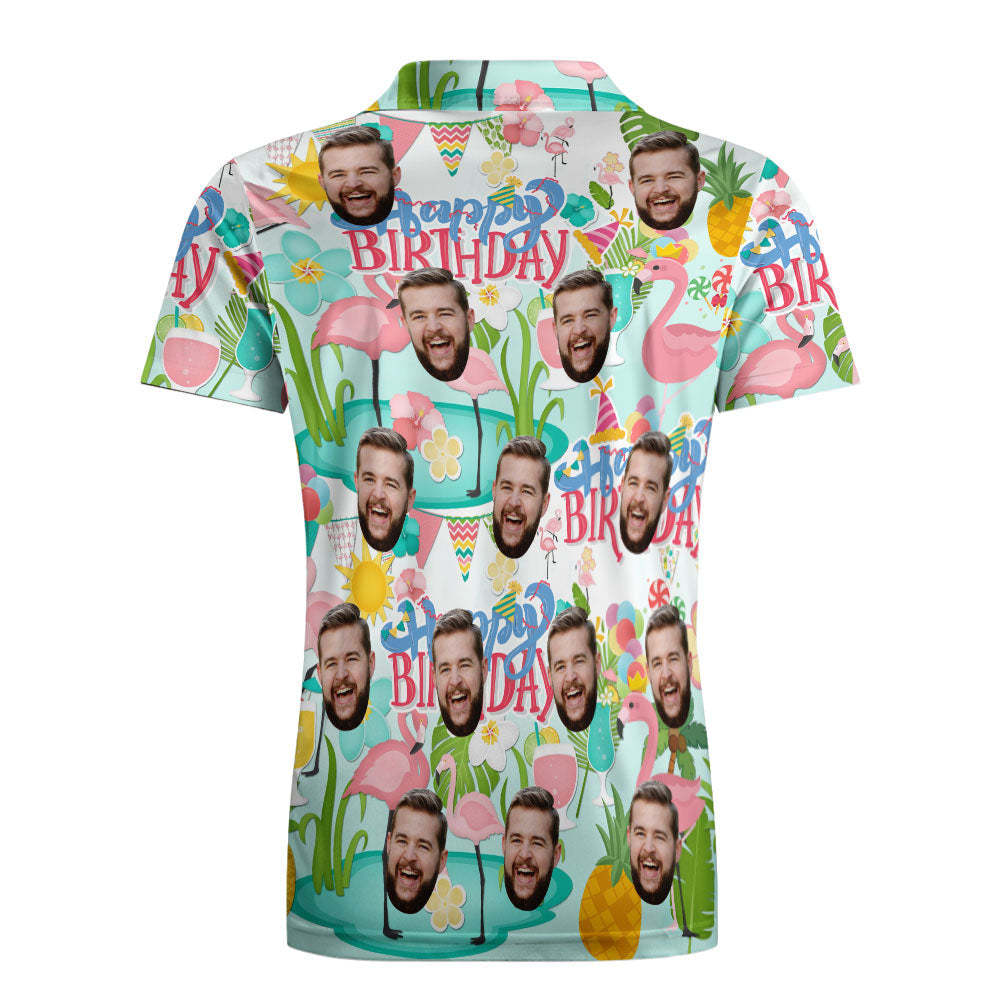 Custom Polo Shirt Hawaiian Golf Polo Shirts Happy Birthday Flamingo Party - MyFaceSocksAu