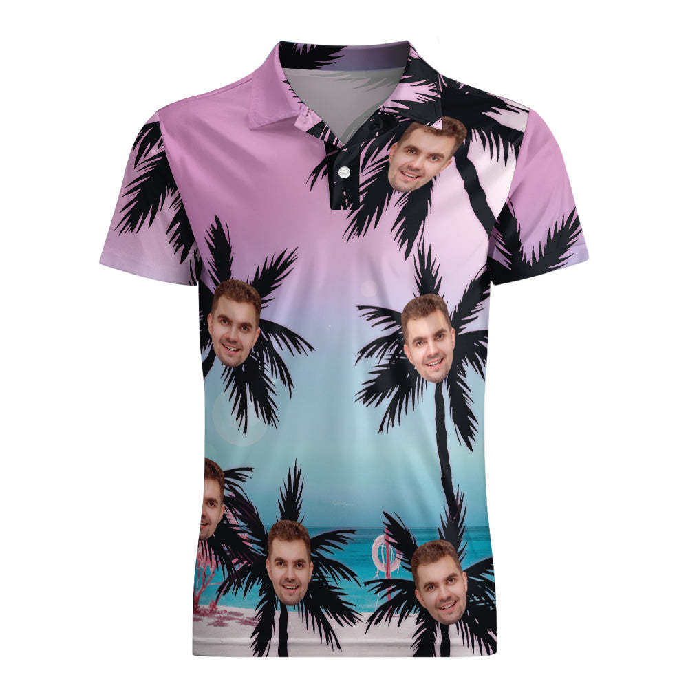 Custom Polo Shirt Hawaiian Golf Polo Shirts Beach Style Coconut Trees - MyFaceSocksAu
