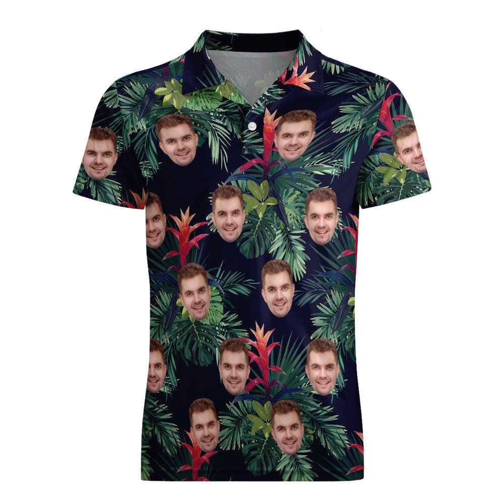 Custom Polo Shirt Hawaiian Golf Polo Shirts All Over Print Leaves - MyFaceSocksAu