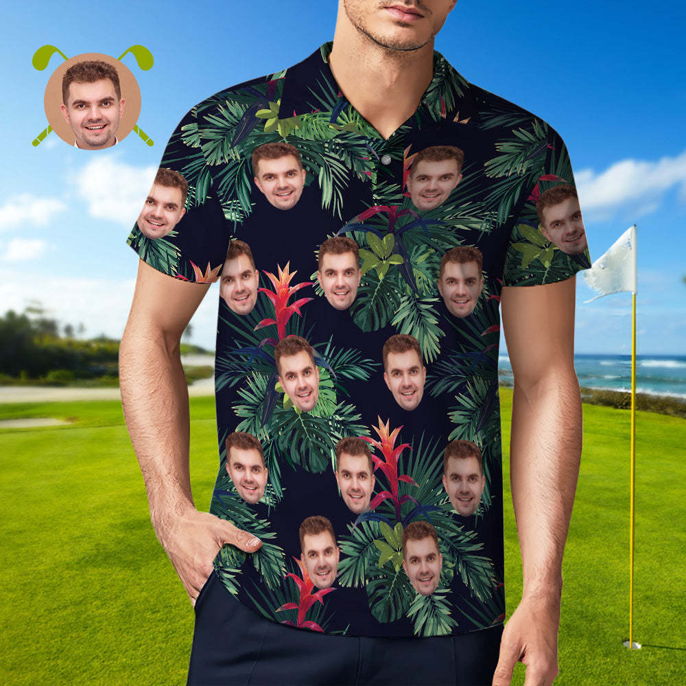 Custom Polo Shirt Hawaiian Golf Polo Shirts All Over Print Leaves - MyFaceSocksAu