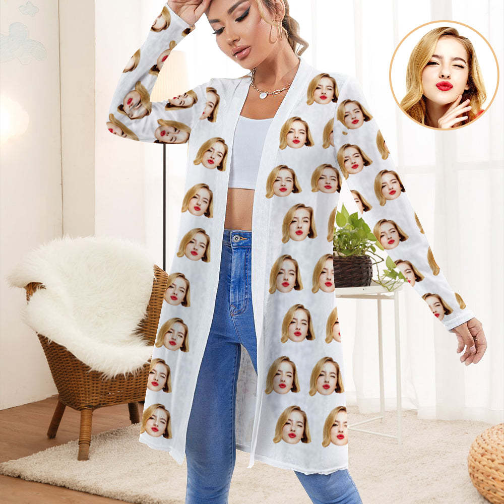 Personalized Funny Cardigan Women Long Sleeve Open Front Cardigan - MyFaceSocksAu
