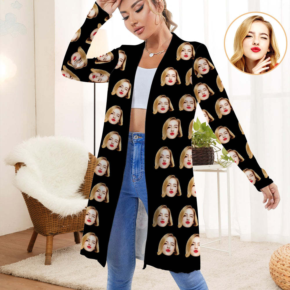 Personalized Funny Cardigan Women Long Sleeve Open Front Cardigan - MyFaceSocksAu