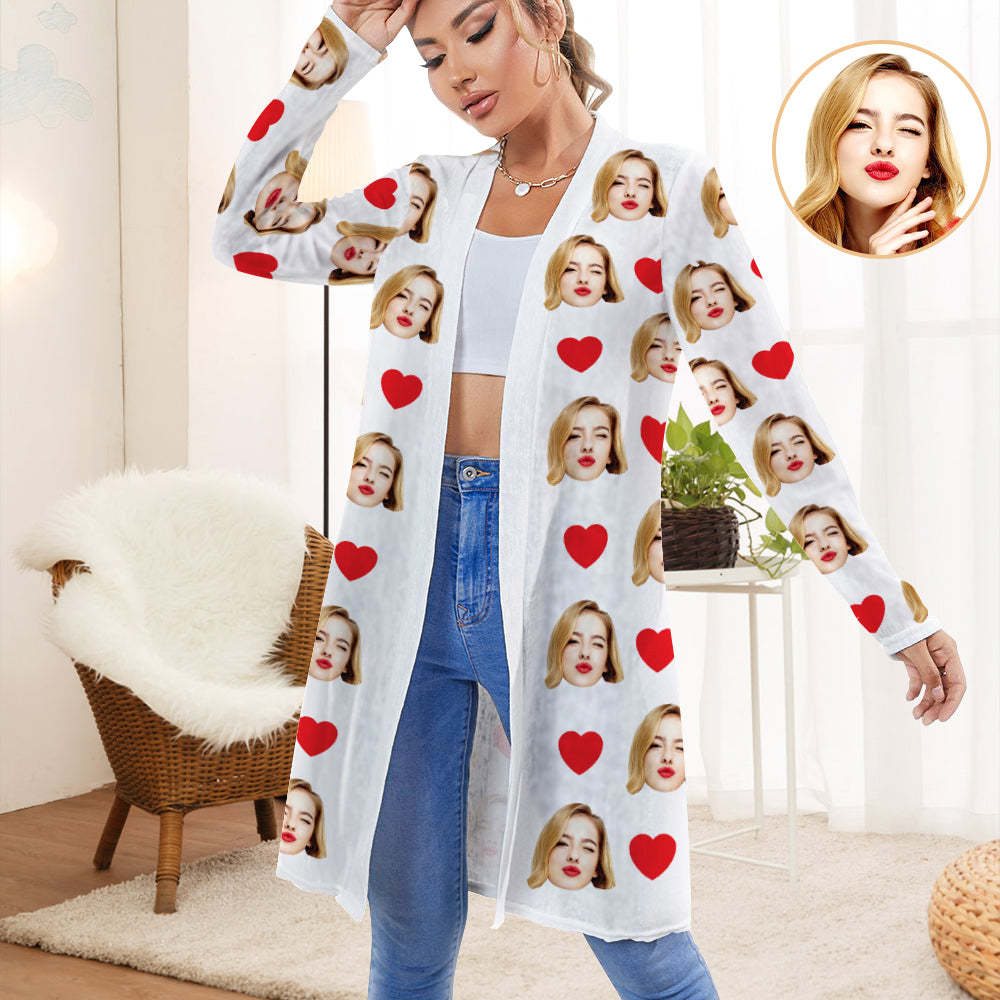 Personalized Cardigan Women Open Front Cardigans Long Sleeve Top - MyFaceSocksAu