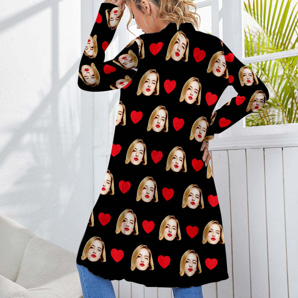Personalized Cardigan Women Open Front Cardigans Long Sleeve Top - MyFaceSocksAu