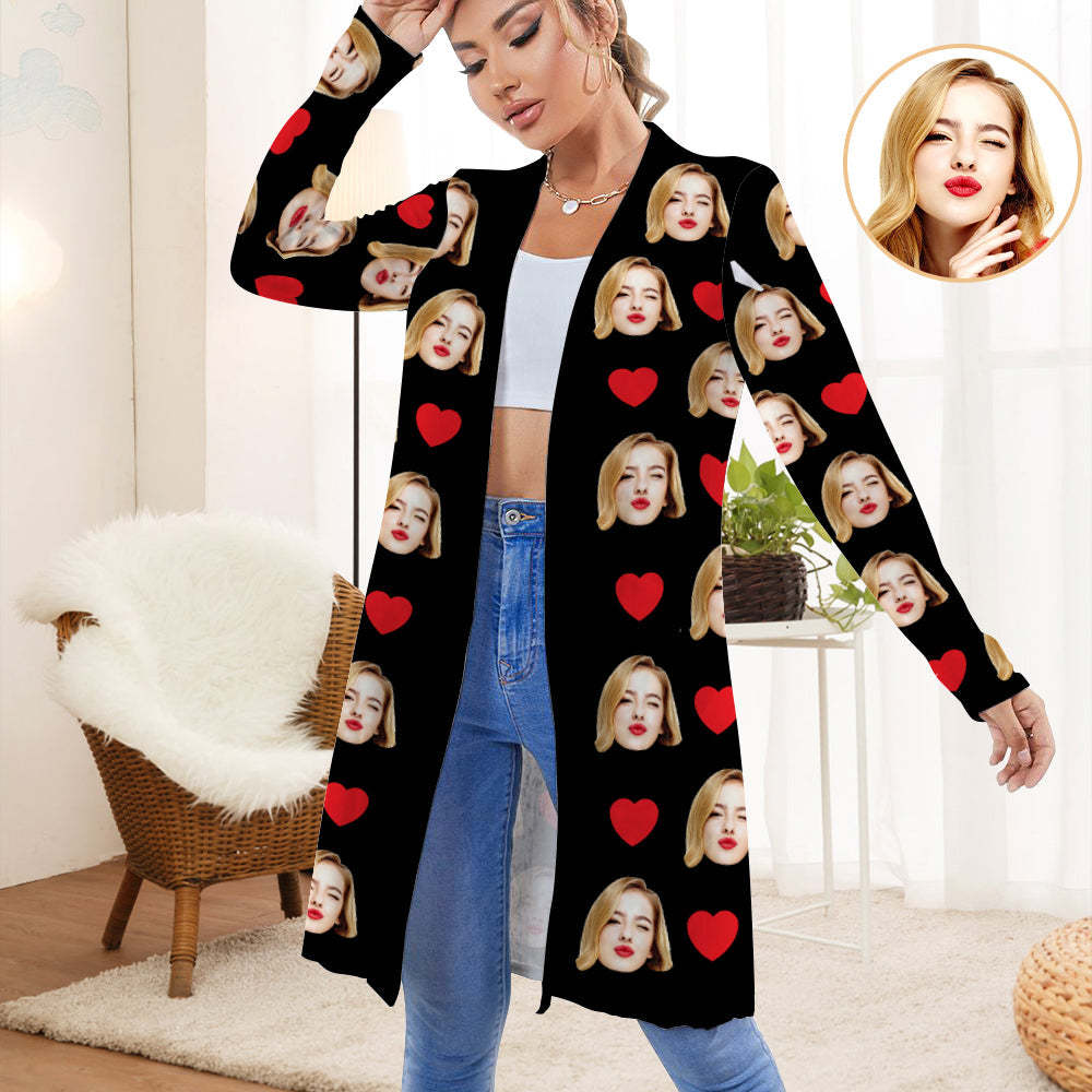 Personalized Cardigan Women Open Front Cardigans Long Sleeve Top - MyFaceSocksAu