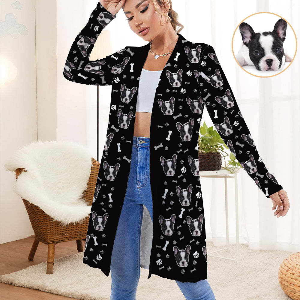 Personalized Cardigan Women Open Front Long Sleeve Cardigans Gifts for Pet Lovers - MyFaceSocksAu