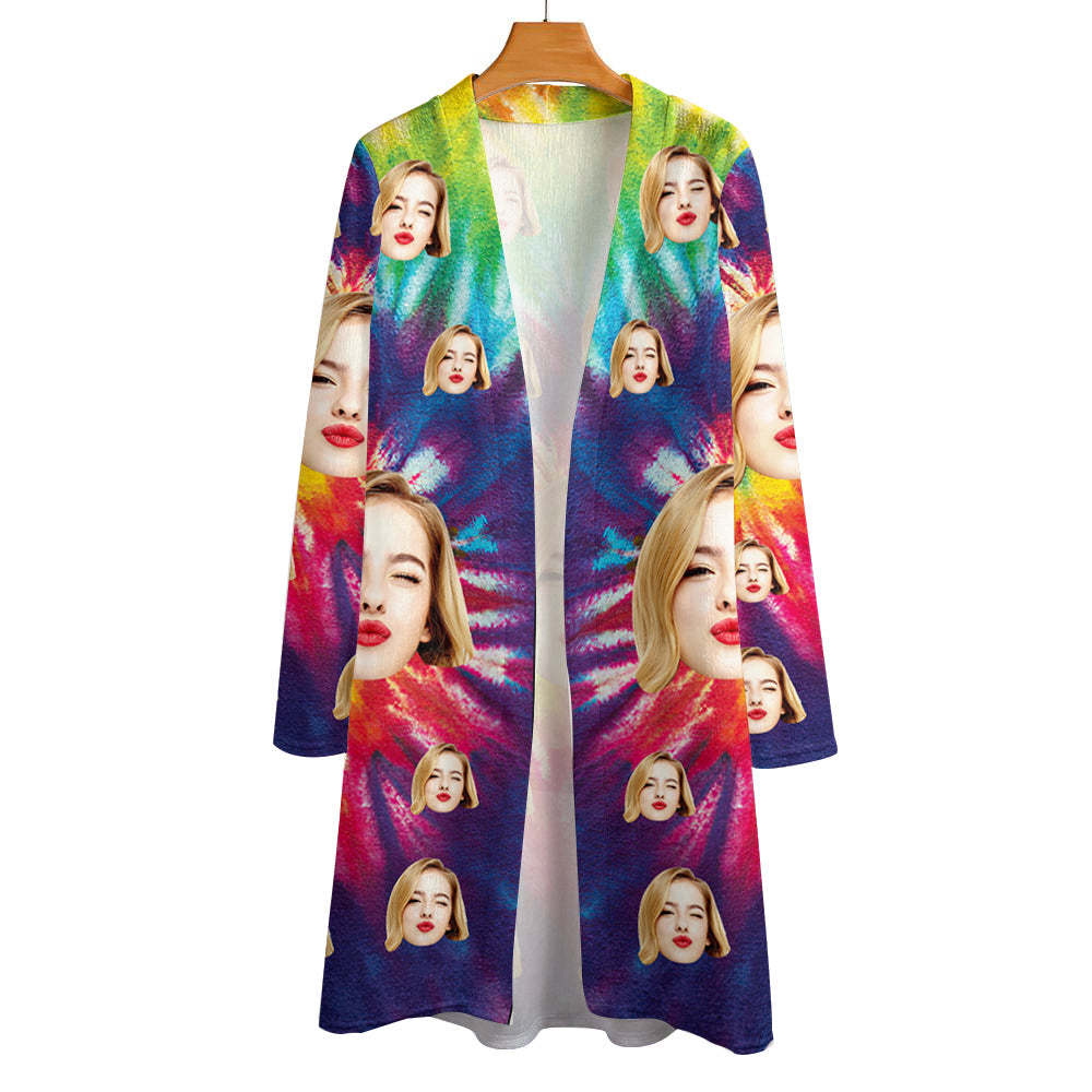 Personalized Face Rainbow Color Cardigan Women Long Sleeve Open Front Cardigans - MyFaceSocksAu